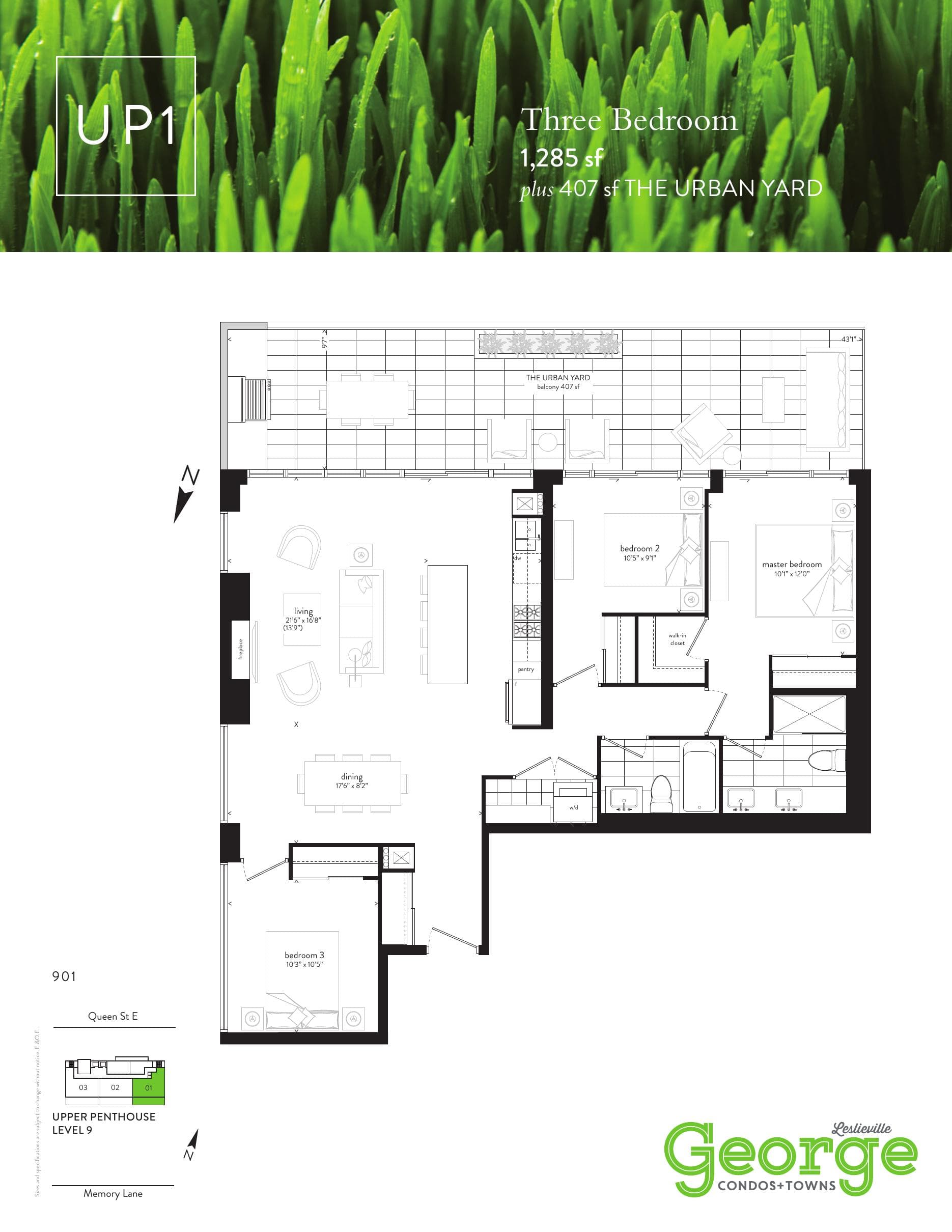 UP1 Floor Plan at George Condos & Towns - 1285 sq.ft