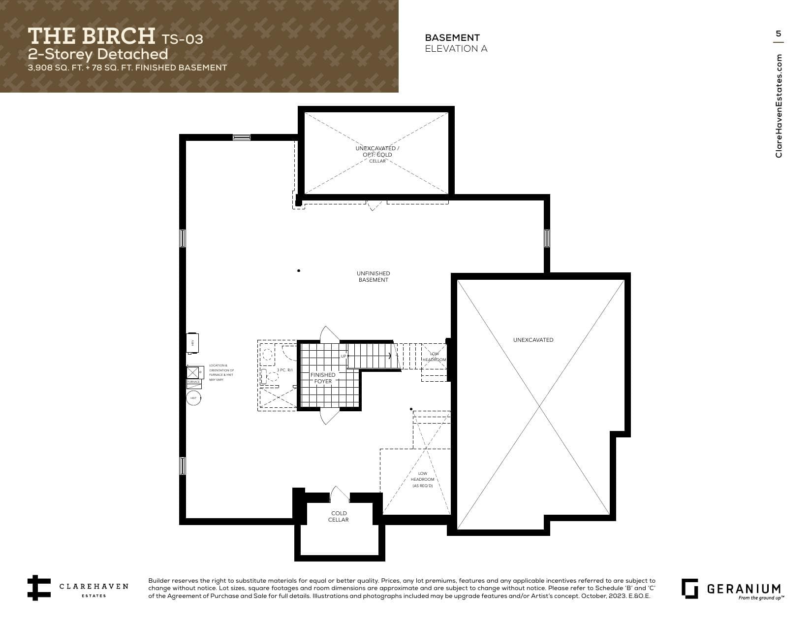 The Birch TS-03 - Elevation A (Basement) Floor Plan at Clarehaven Estates - 3971 sq.ft