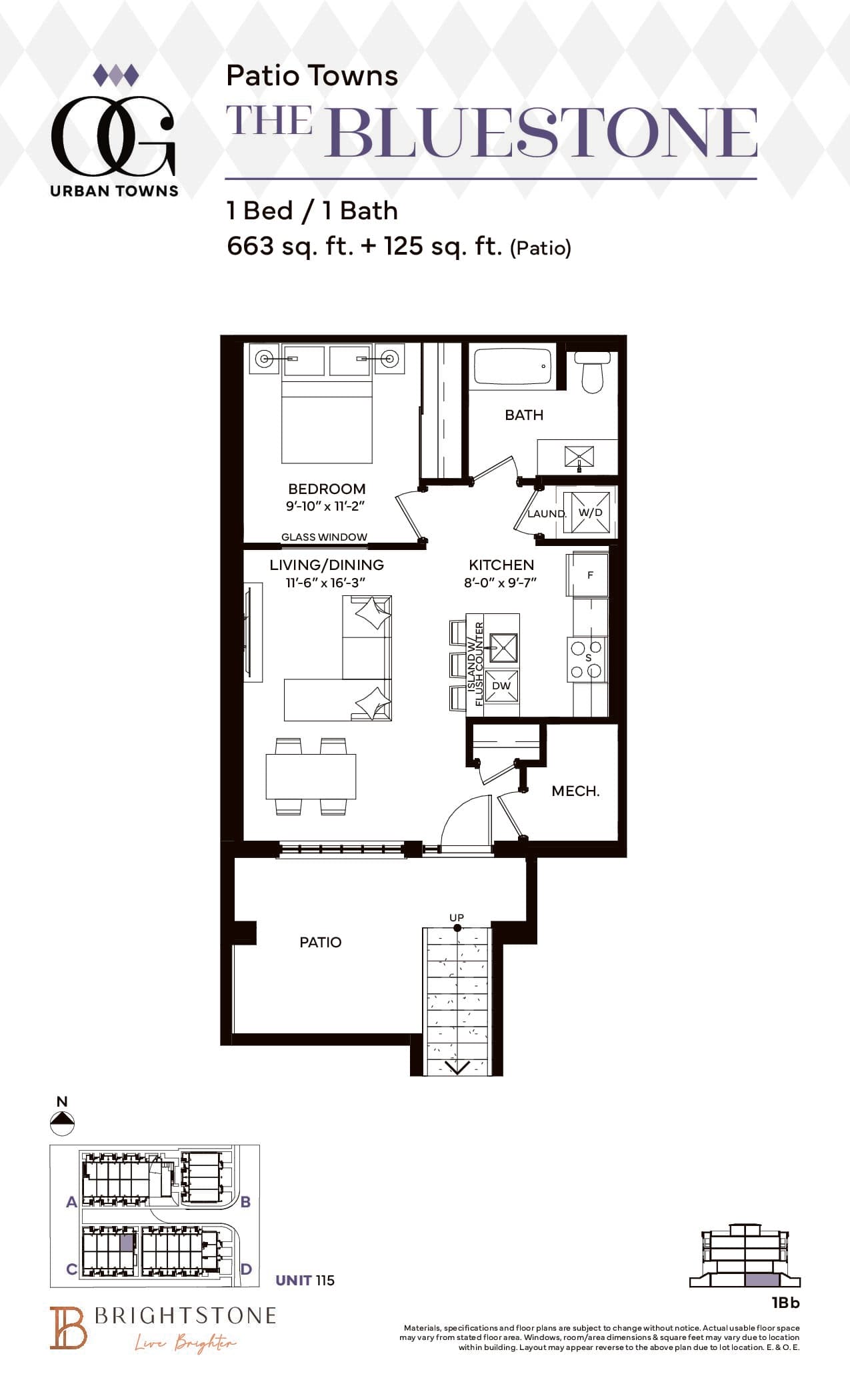 The Bluestone Floor Plan at OG Urban Towns - 663 sq.ft