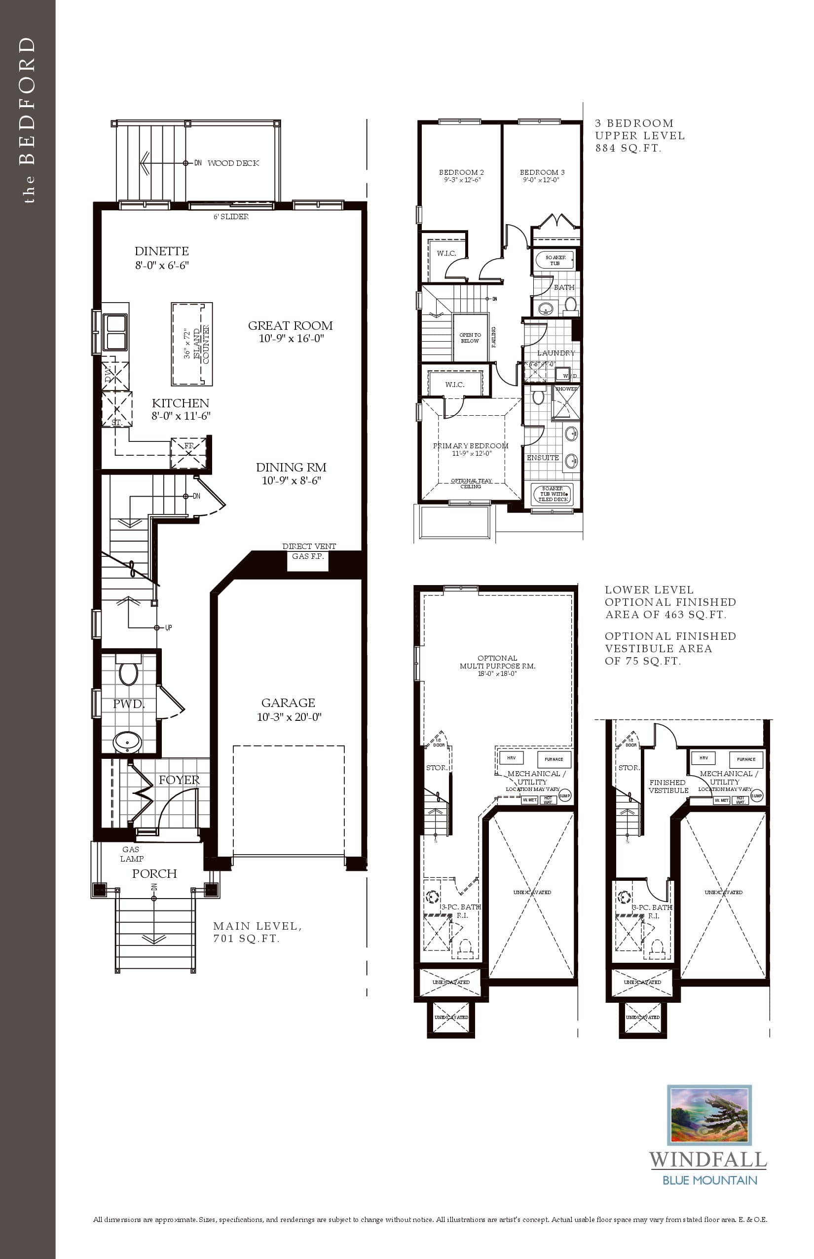 Lot 26R — Bedford A Floor Plan at Windfall at Blue Mountain - 1585 sq.ft