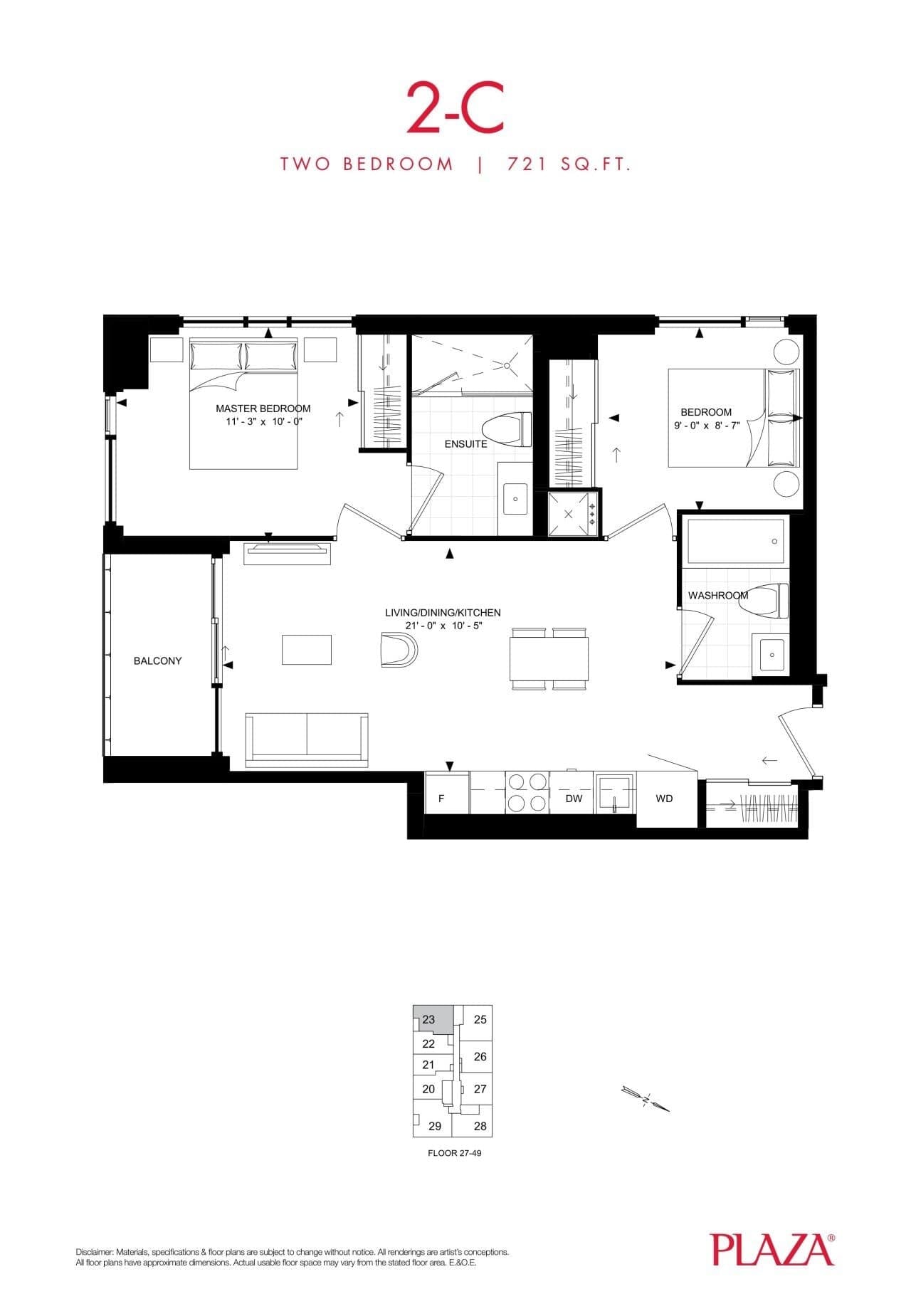 2-C Floor Plan at Encore Theatre District Condos - 721 sq.ft
