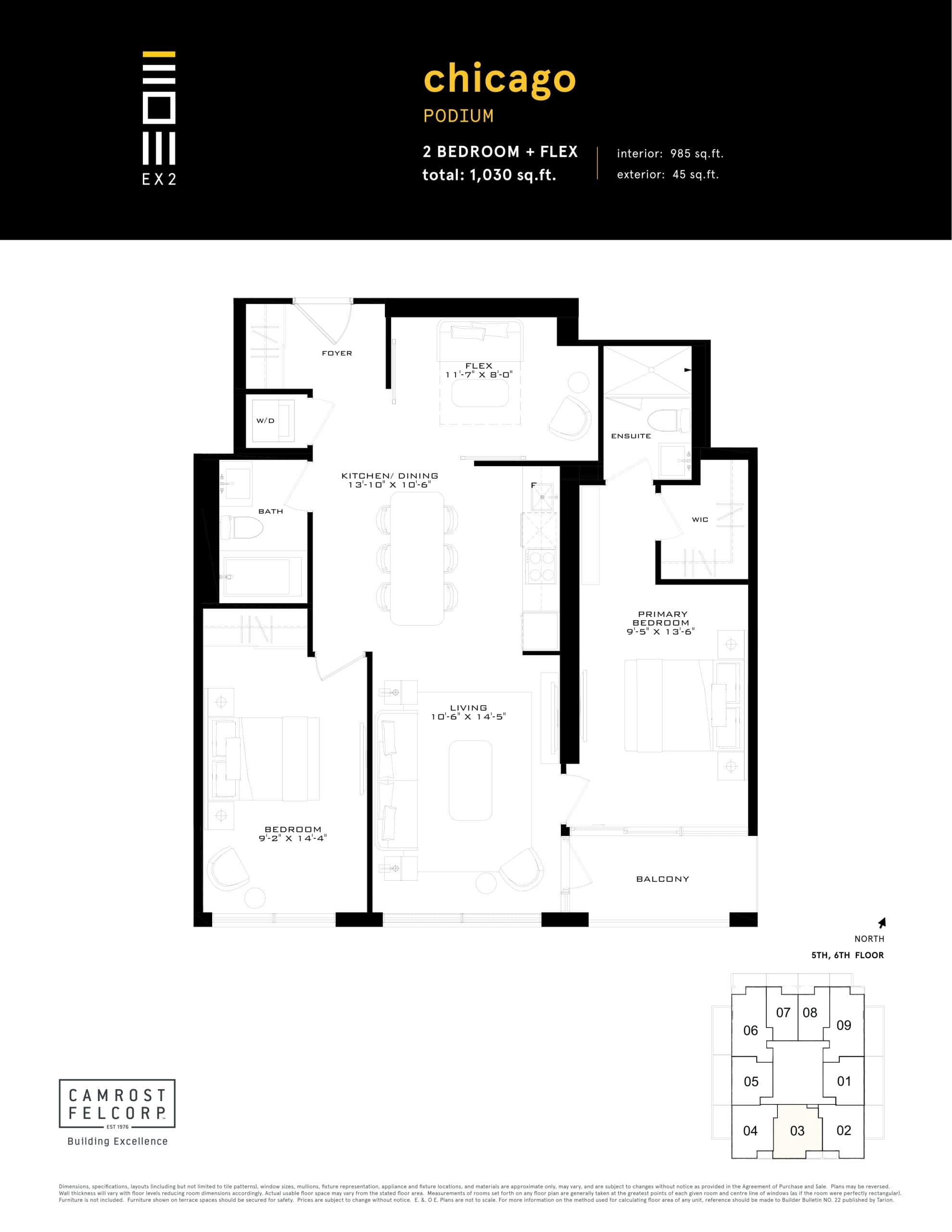 Chicago (Podium) Floor Plan at Exchange District Condos - Phase 2 (EX2) - 985 sq.ft