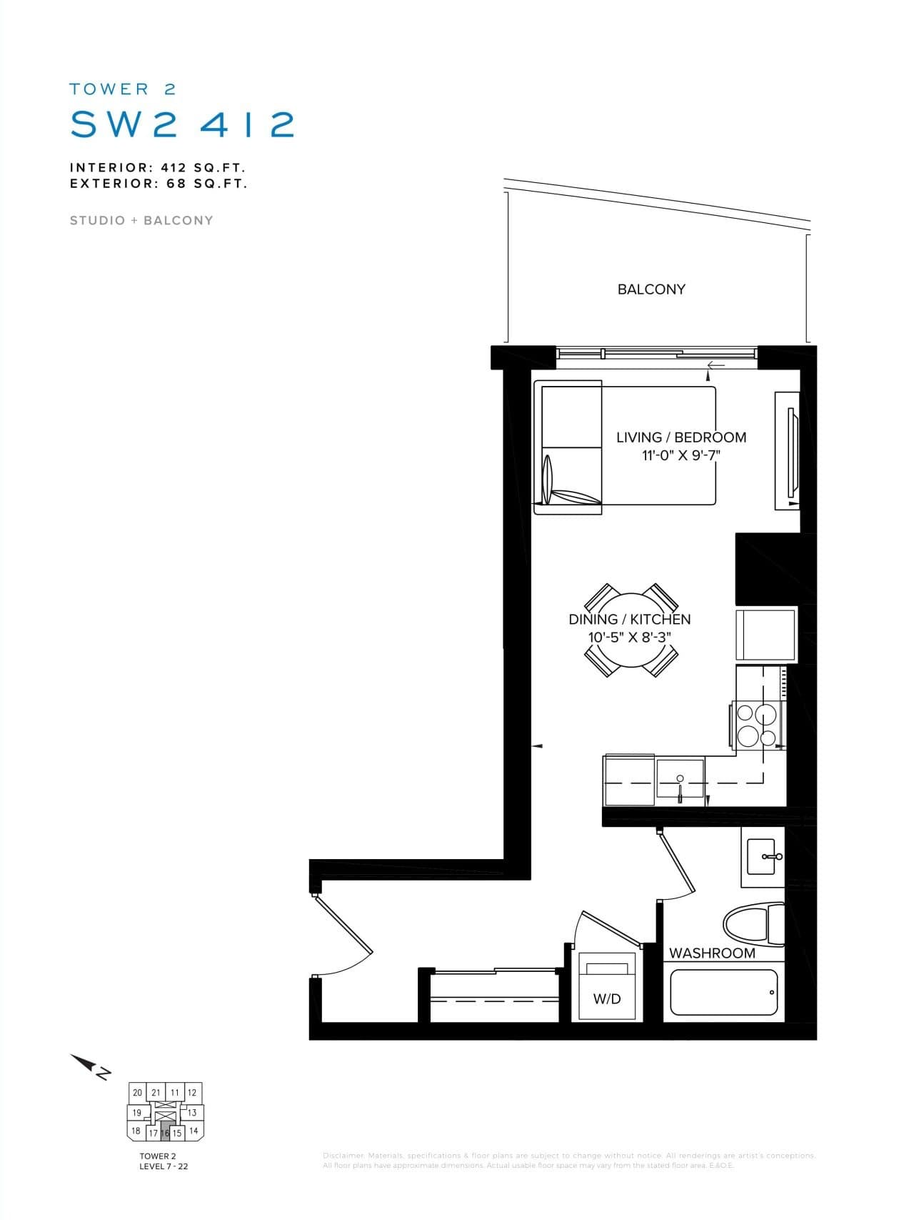 SW2 412 Floor Plan at SXSW Tower 2 Condos (SXSW2) - 412 sq.ft