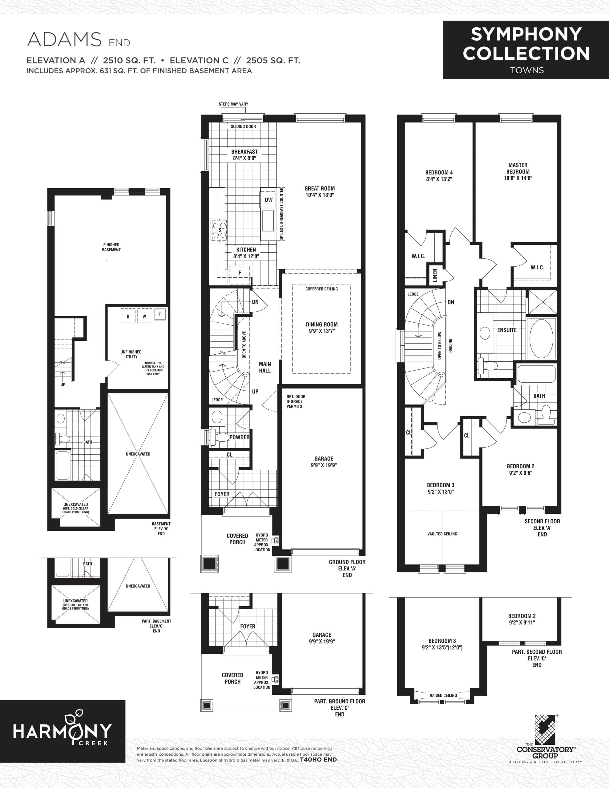 Adams - End (2/2) Floor Plan at Harmony Creek Towns - 2510 sq.ft