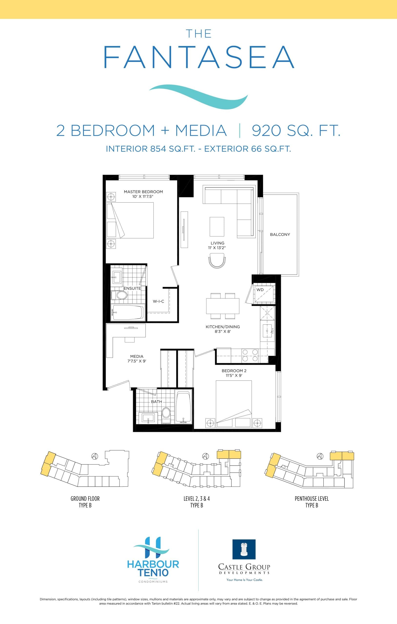 The Fantasea Floor Plan at Harbour Ten10 Condos - 854 sq.ft