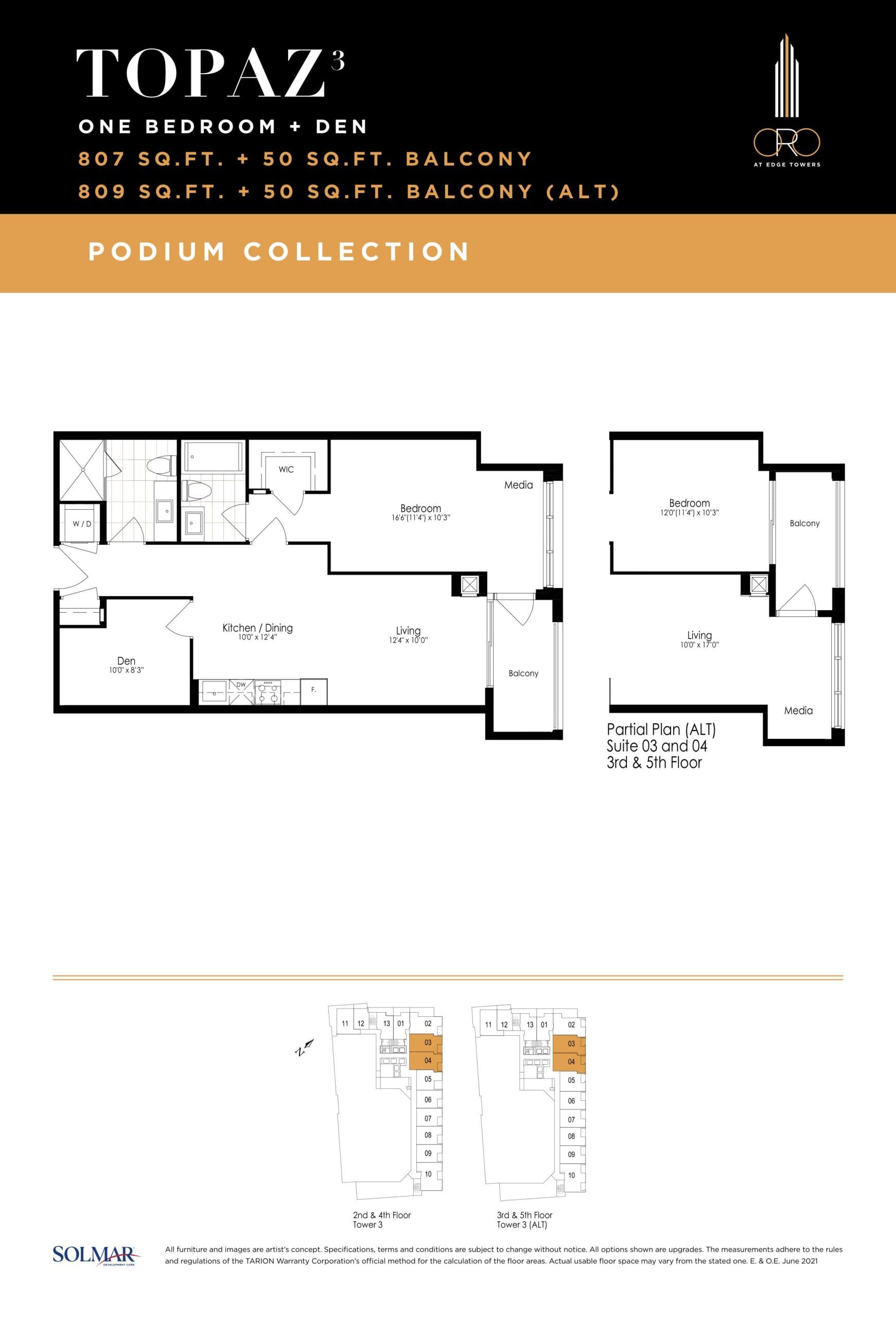Topaz Floor Plan at ORO at Edge Towers Condos - 807 sq.ft