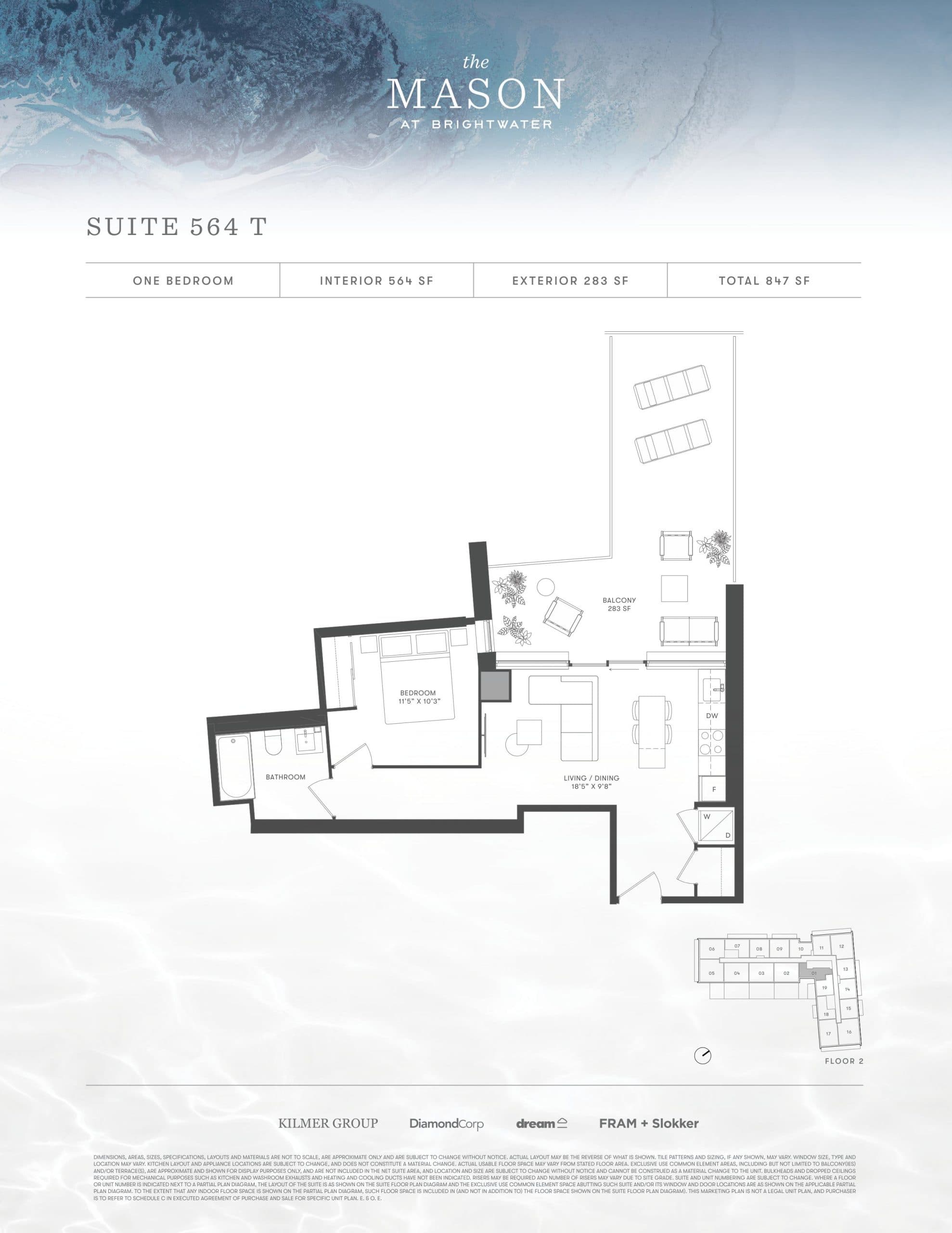 Suite 564 T Floor Plan at The Mason at Brightwater Condos - 564 sq.ft