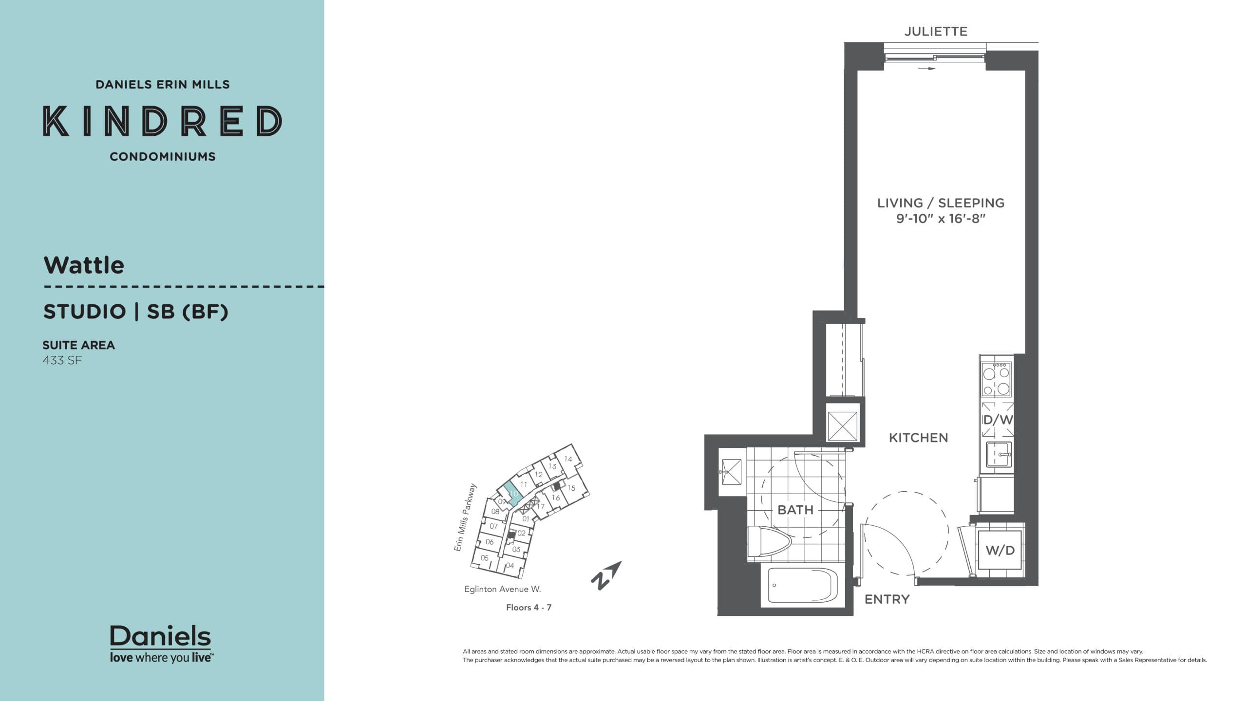 Wattle Floor Plan at Kindred Condos - 433 sq.ft