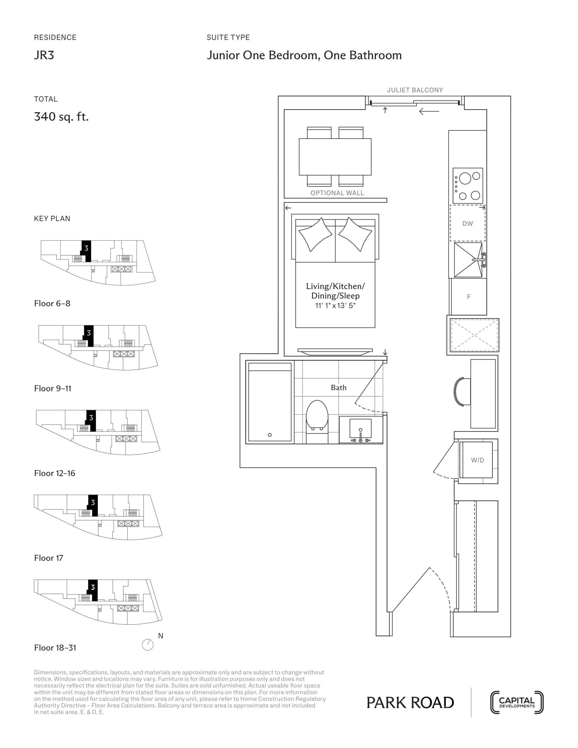 JR3 Floor Plan at Park Road Condos - 340 sq.ft