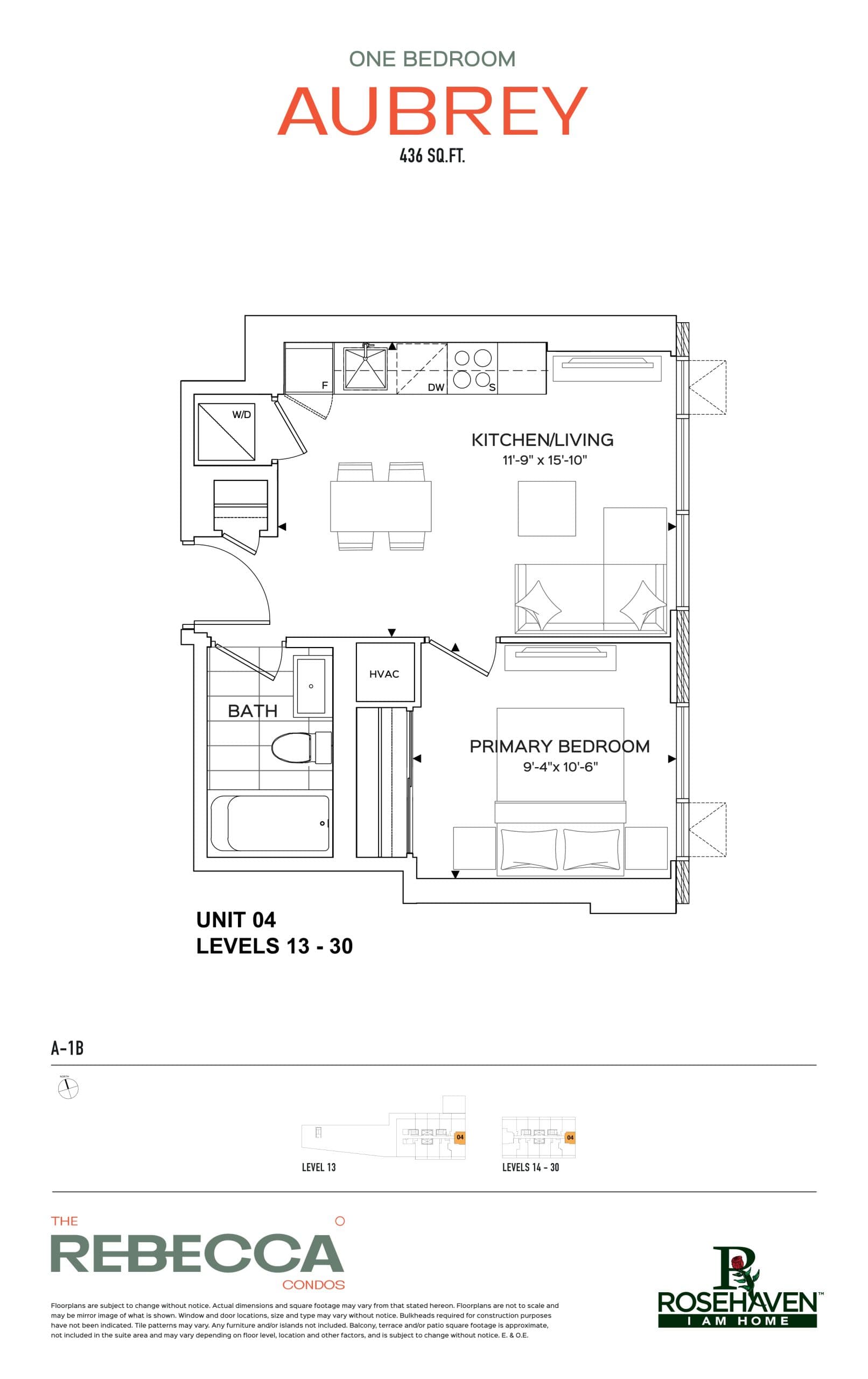 Aubrey Floor Plan at The Rebecca Condos - 436 sq.ft