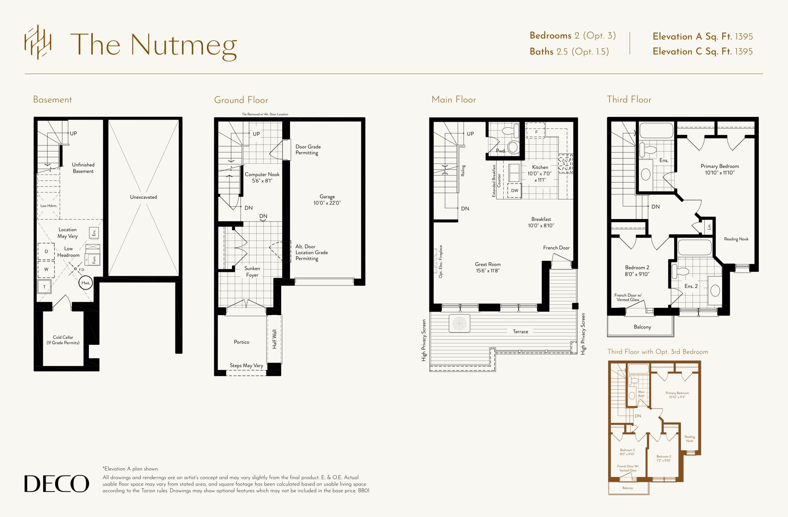The Nutmeg Floor Plan at Honeystone Towns - 1395 sq.ft