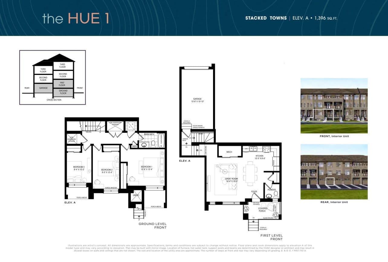 The Hue 1 Floor Plan at Luma Urban Towns at Kaleidoscope - 1396 sq.ft