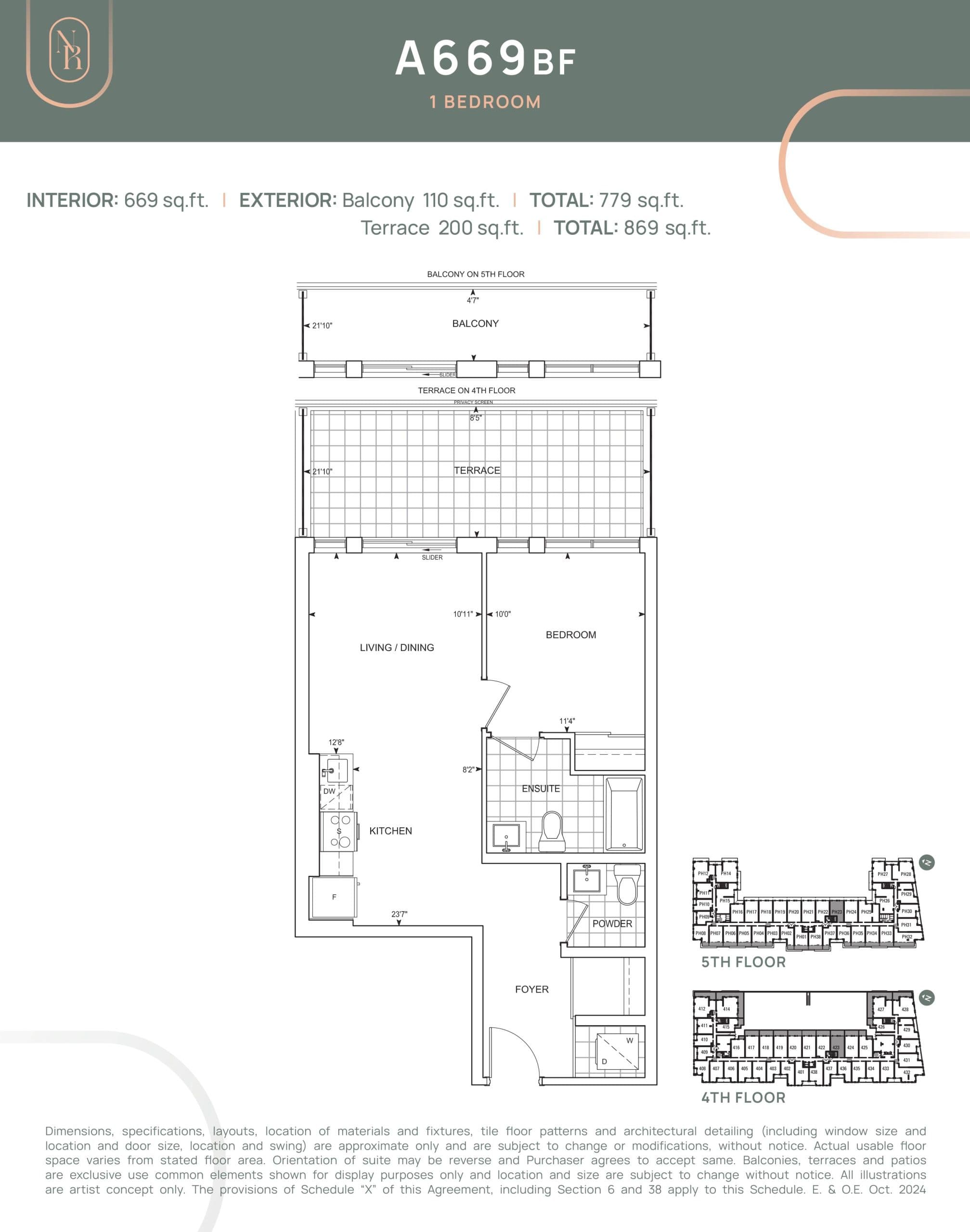 A669 BF Floor Plan at Noble Residences - 669 sq.ft