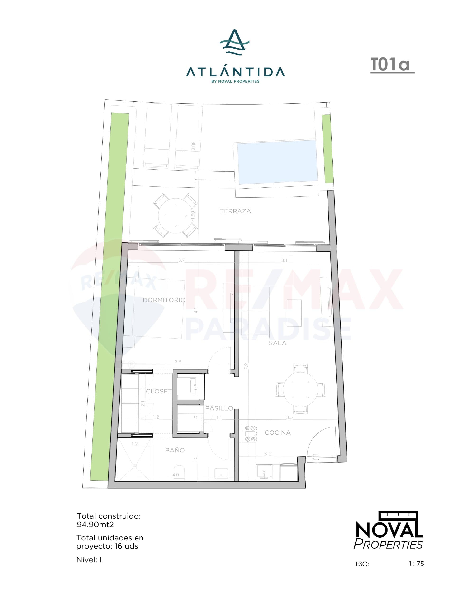 T01a Floor Plan at Atlantida Condos - 1021 sq.ft