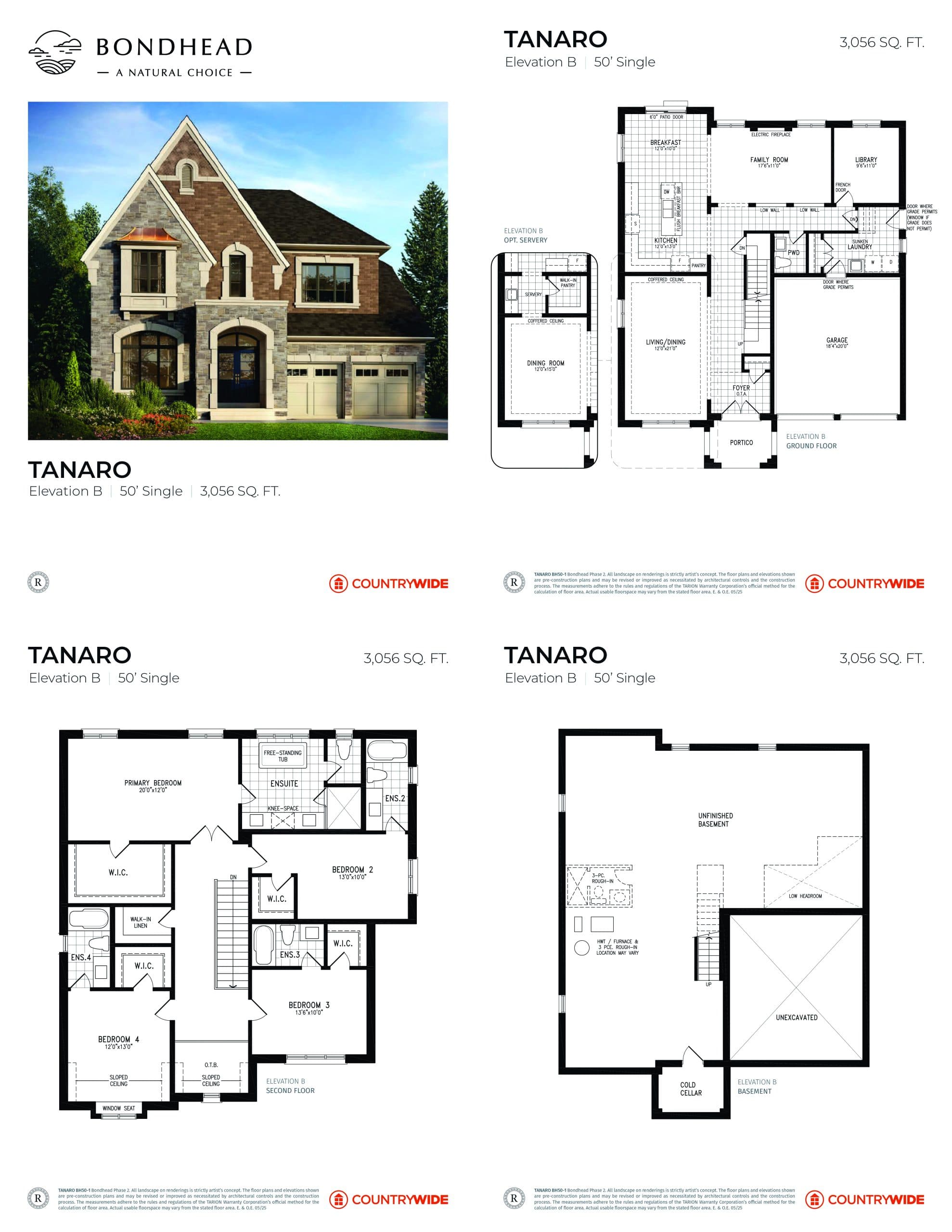 Tanaro (Elevation B) Floor Plan at Bondhead Phase 2 by CountryWide Homes - 3056 sq.ft