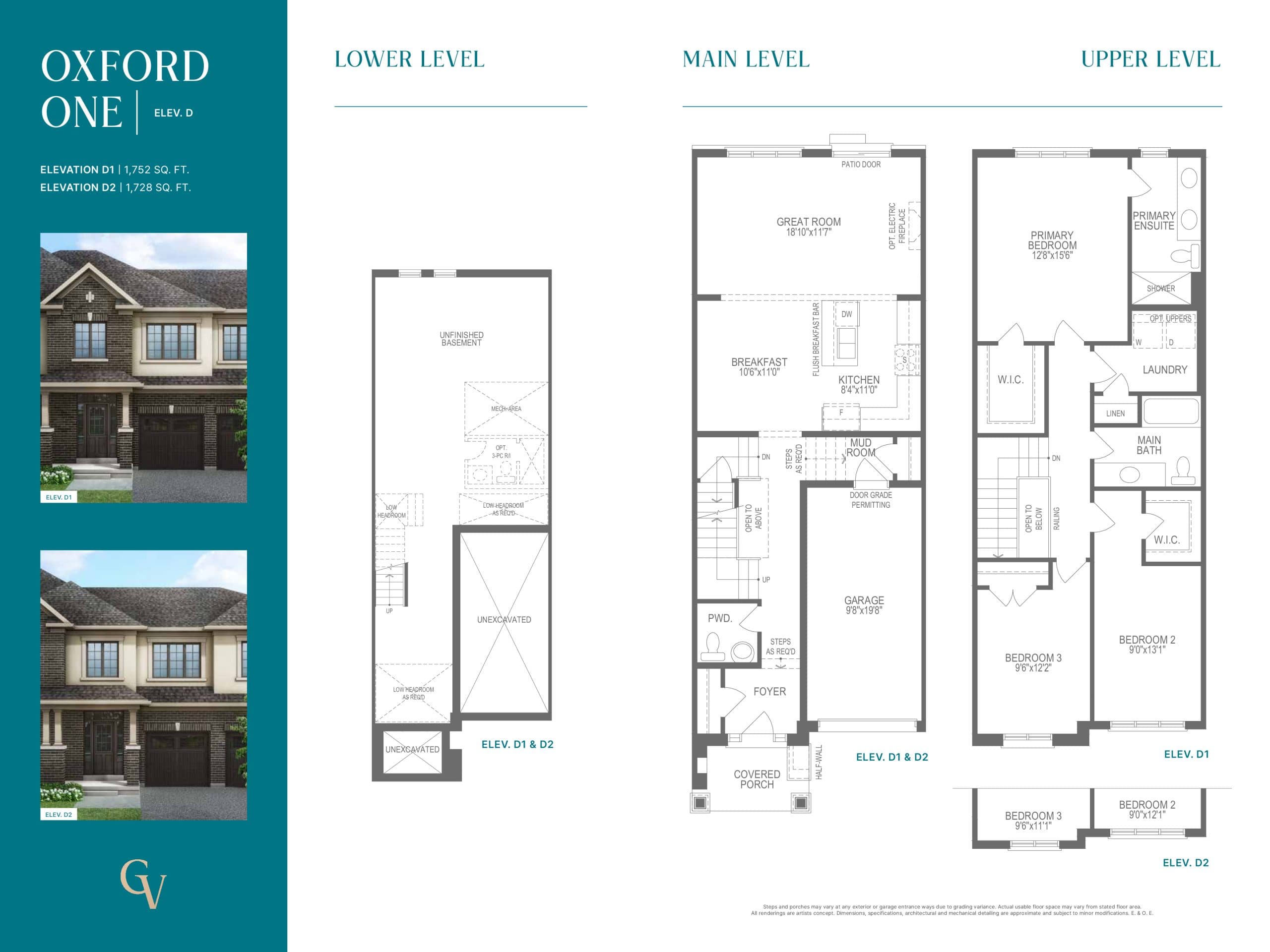 Oxford One - Elevation D Floor Plan at Georgina View by Treasure Hill Homes - 1728 sq.ft