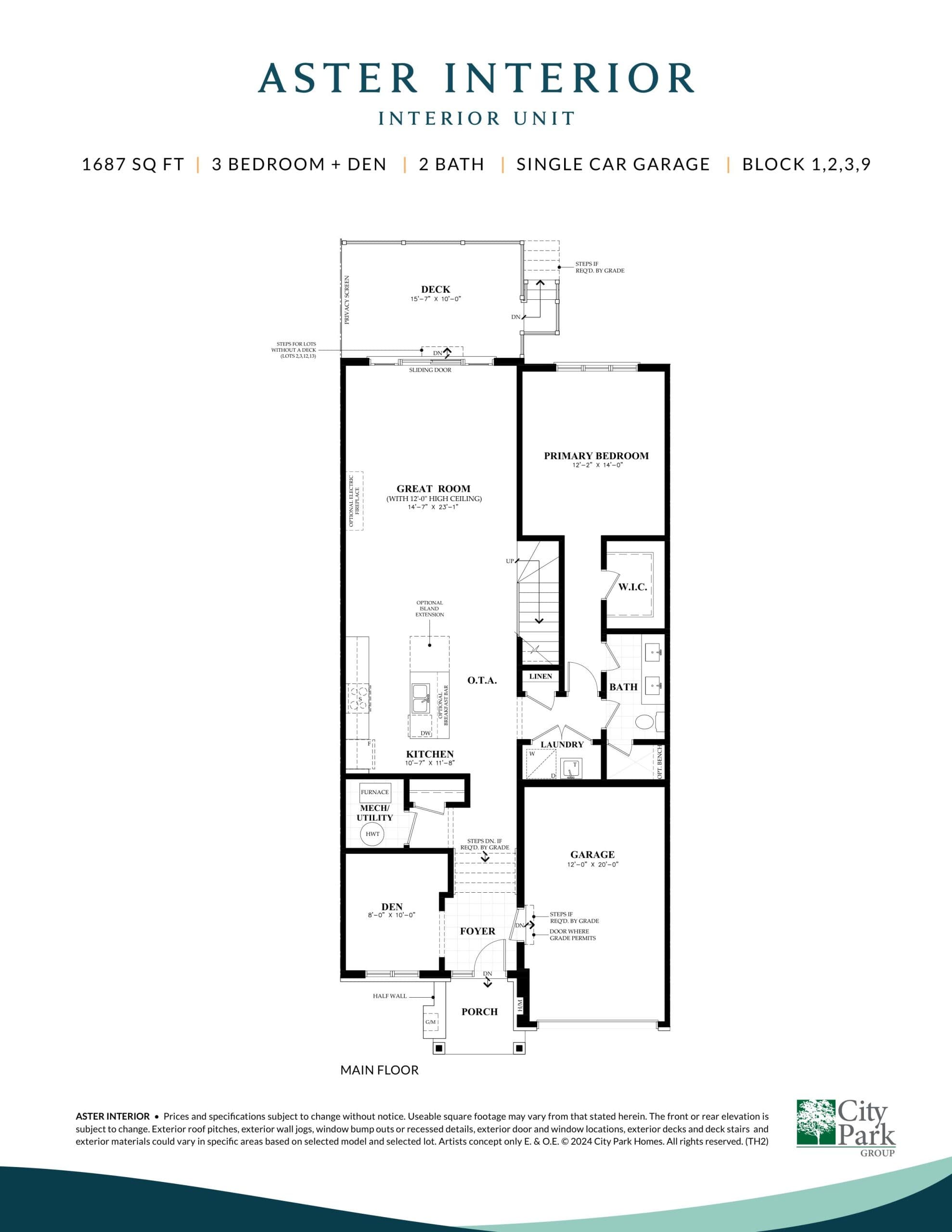 Aster Interior - Main Floor Floor Plan at Kingfisher Cove by City Park Group - 1687 sq.ft