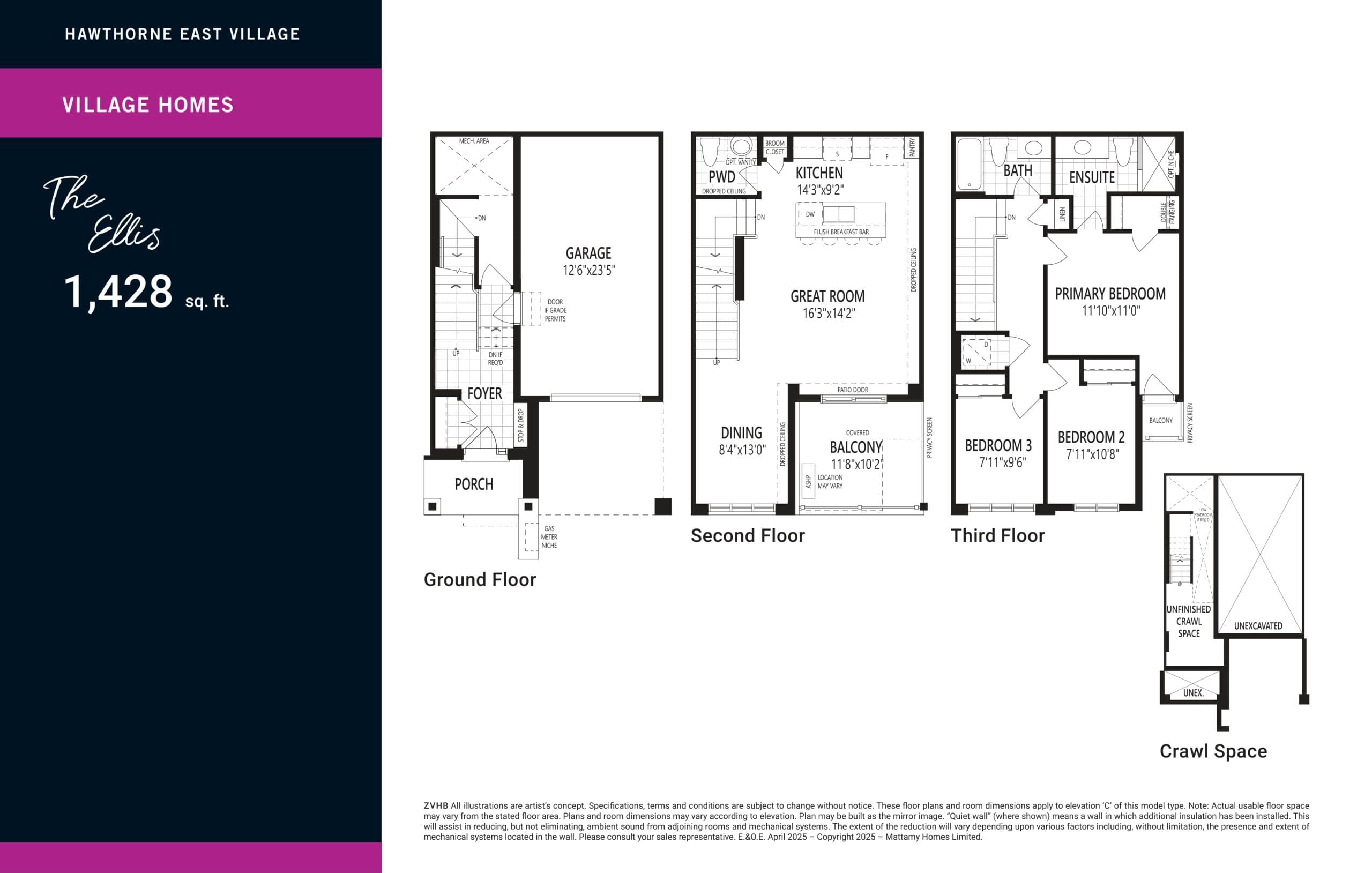The Ellis Floor Plan at Hawthorne East Village Phase 9 - 1427 sq.ft
