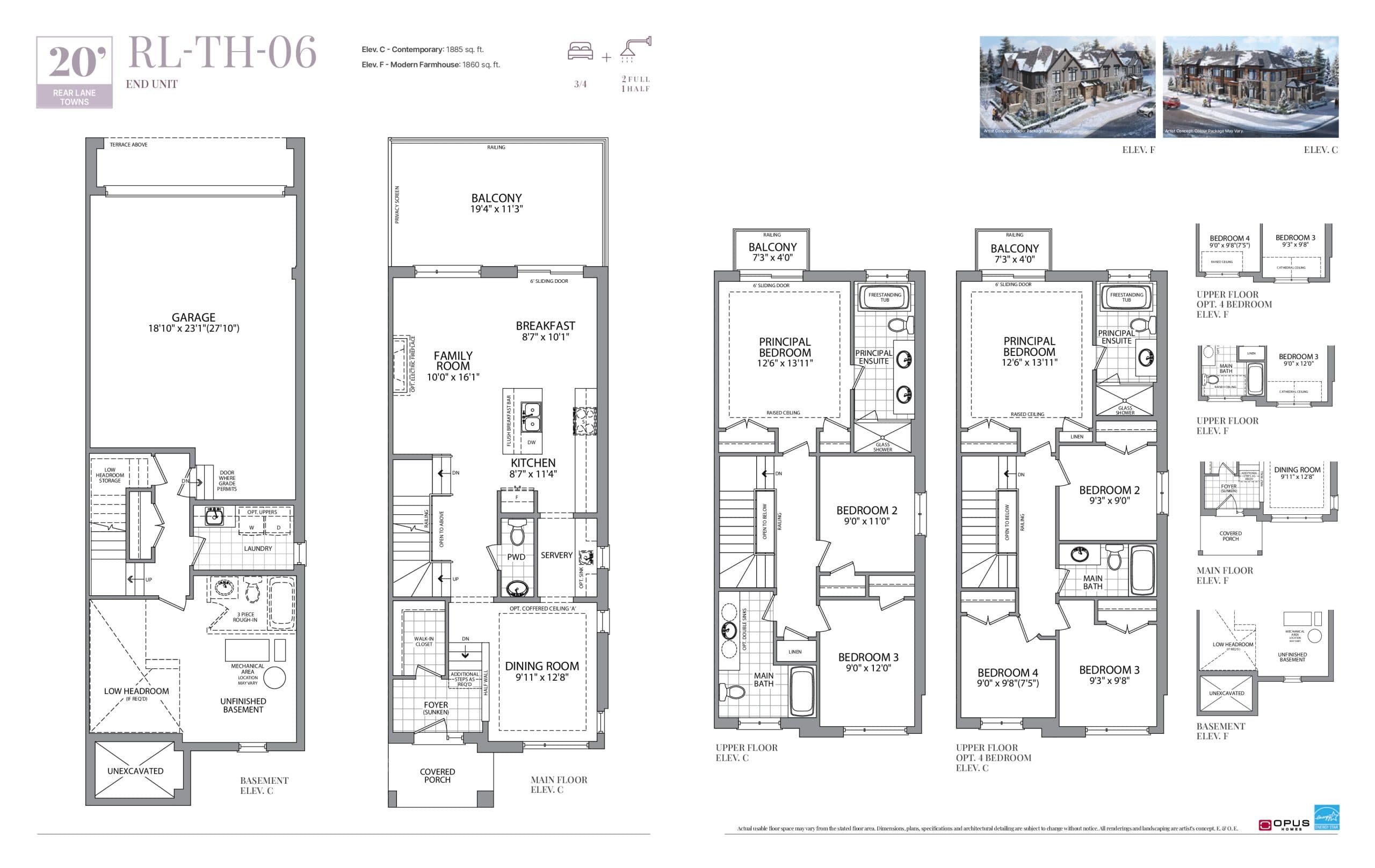 RL-TH-06 Floor Plan at Greenwood Seaton Towns by OPUS Homes - 1885 sq.ft