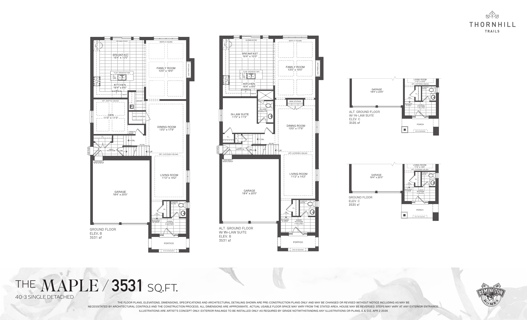 The Maple Floor Plan at Thornhill Trails Executive Towns - 3531 sq.ft