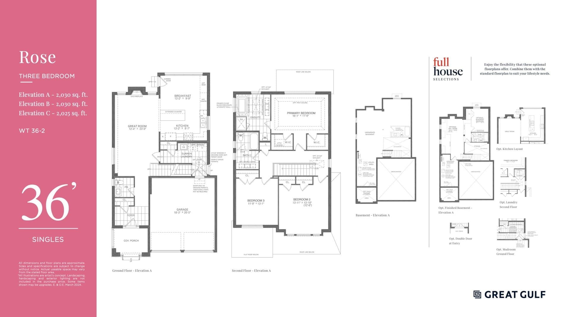 Rose Floor Plan at Whitby Meadows Towns by Great Gulf - 2032 sq.ft