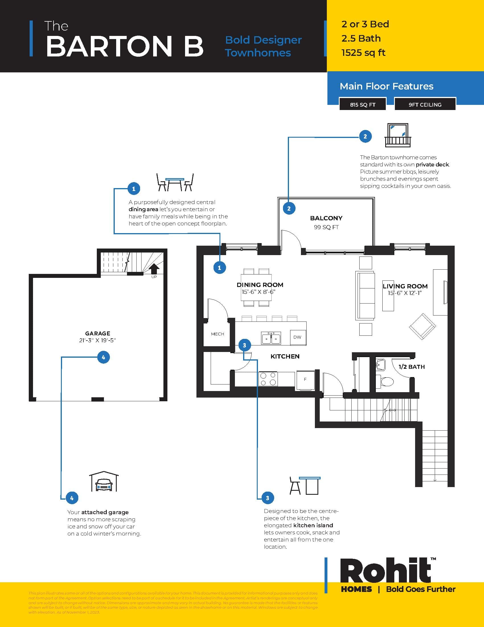 The Barton B Floor Plan at Dean's Landing at University District Towns - 1525 sq.ft