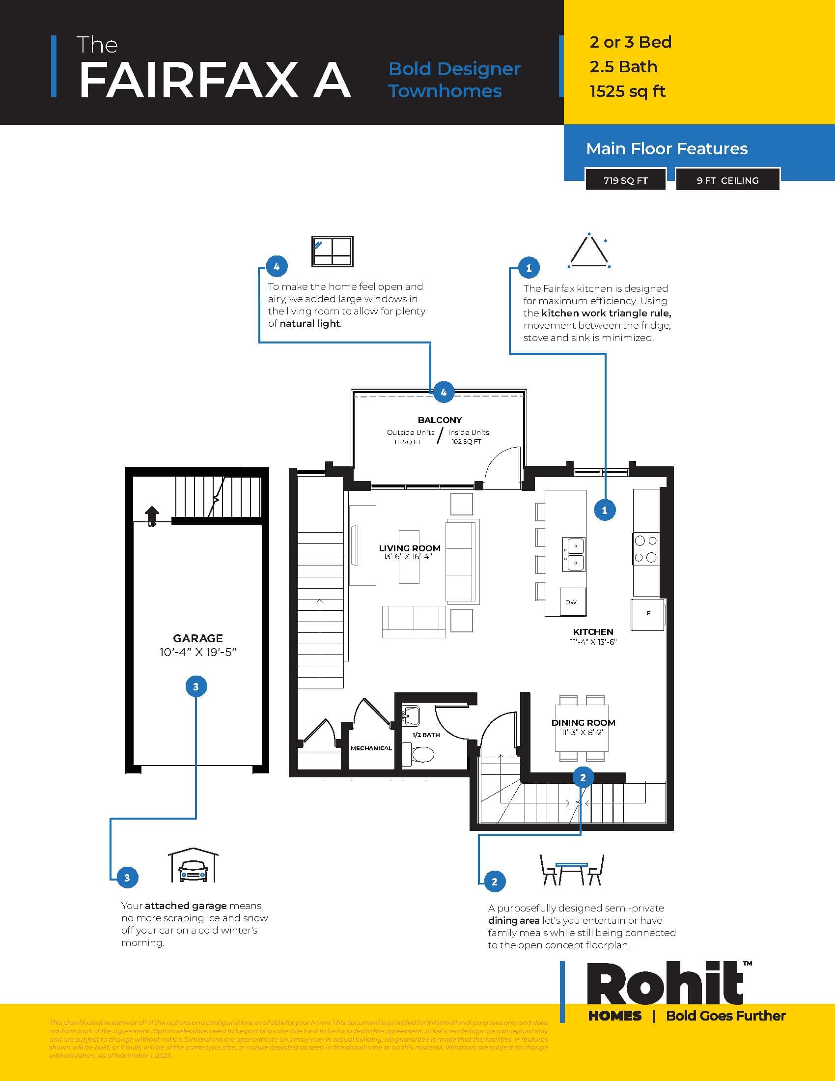The Fairfax A Floor Plan at Dean's Landing at University District Towns - 1525 sq.ft