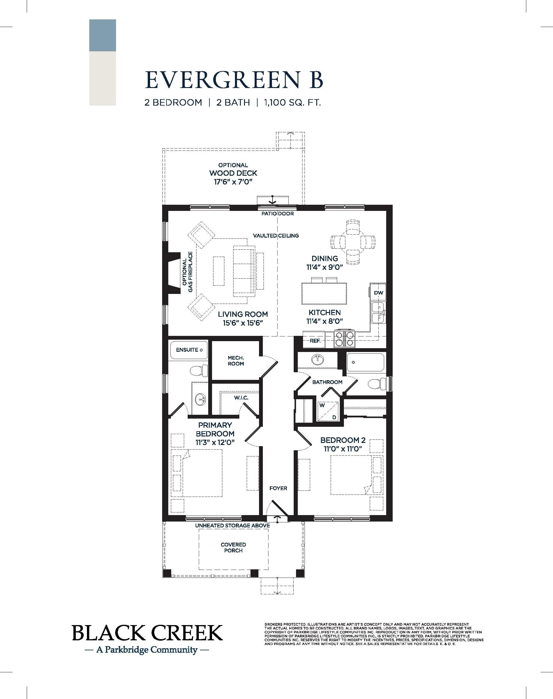 Evergreen B Floor Plan at Black Creek Homes - 1100 sq.ft