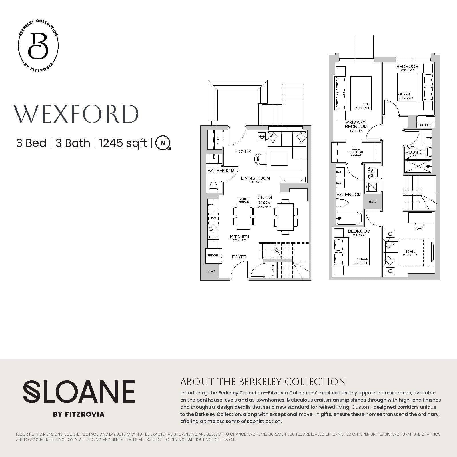 Wexford (West Tower) Floor Plan at Sloane by Fitzrovia - 1245 sq.ft