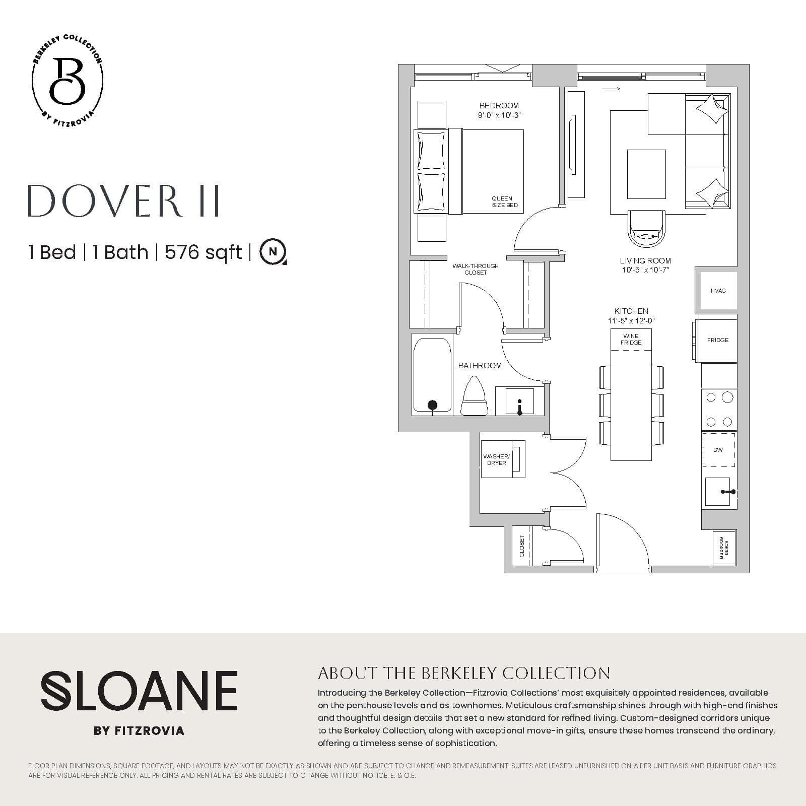 Dover II (West Tower) Floor Plan at Sloane by Fitzrovia - 576 sq.ft