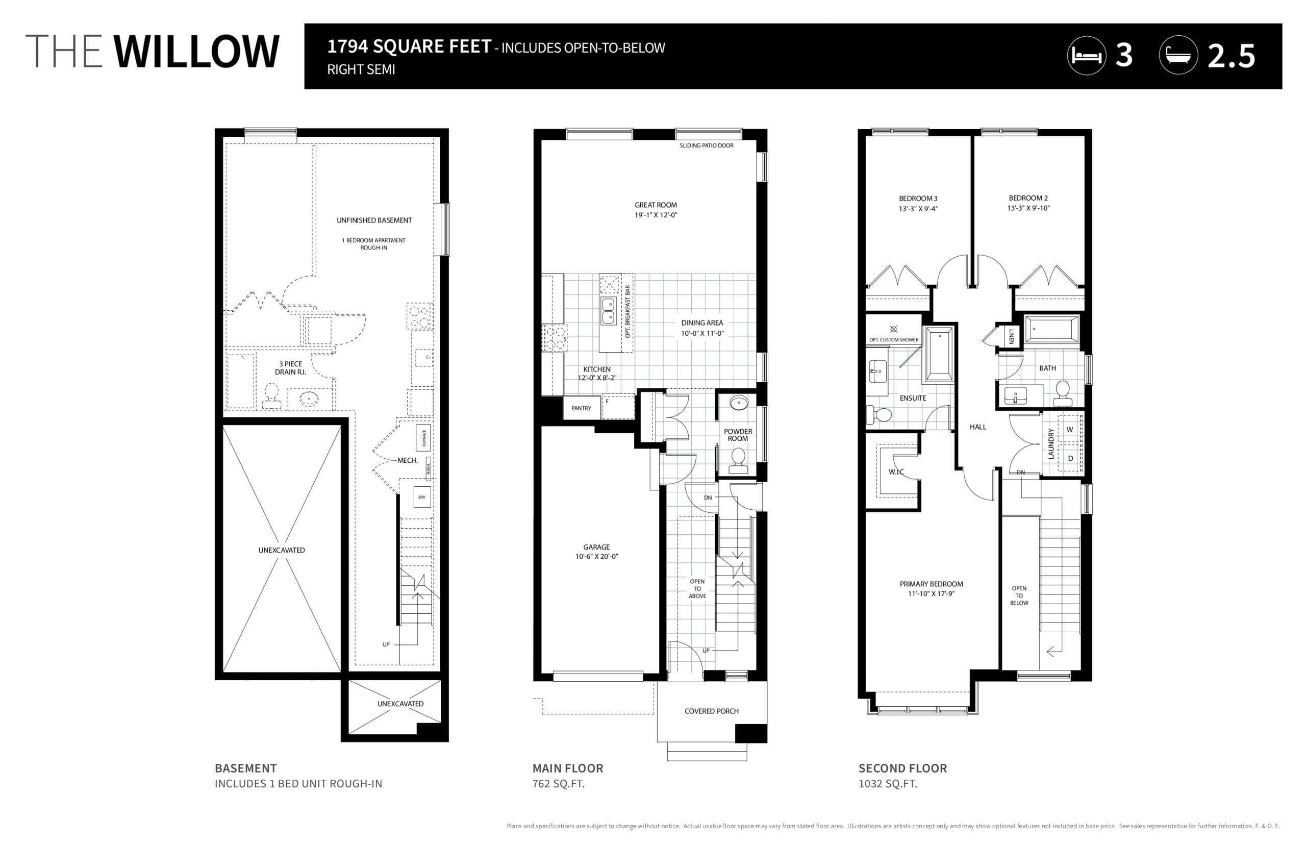 The Willow Floor Plan at Hart Village Phase 2 - 1794 sq.ft