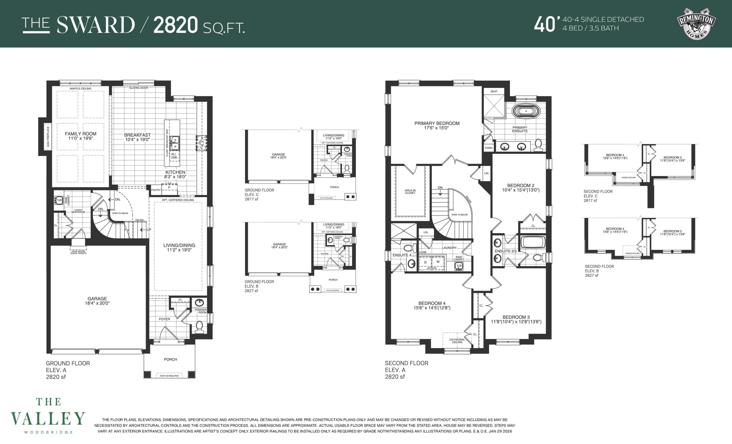 The Sward Floor Plan at The Valley by Remington Homes - 2820 sq.ft