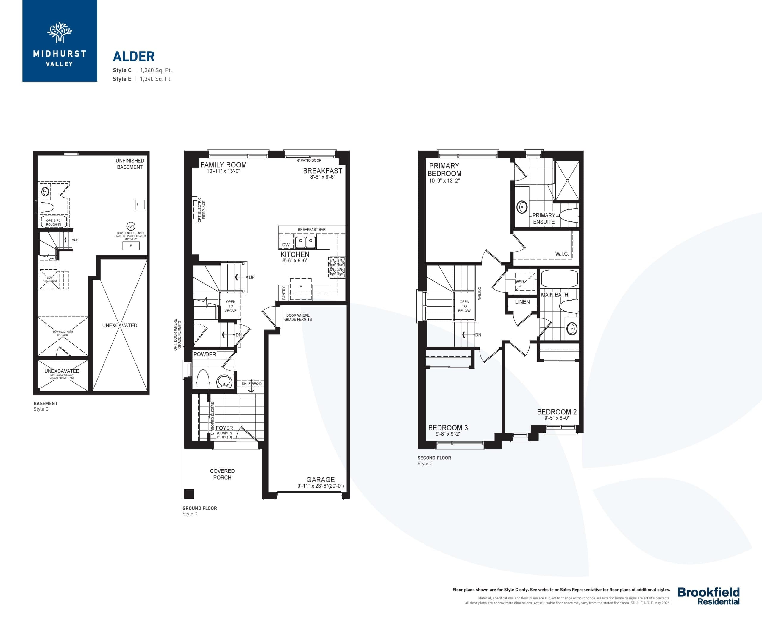 Alder Floor Plan at Midhurst Valley Phase 2 by Brookfield Residential - 1340 sq.ft