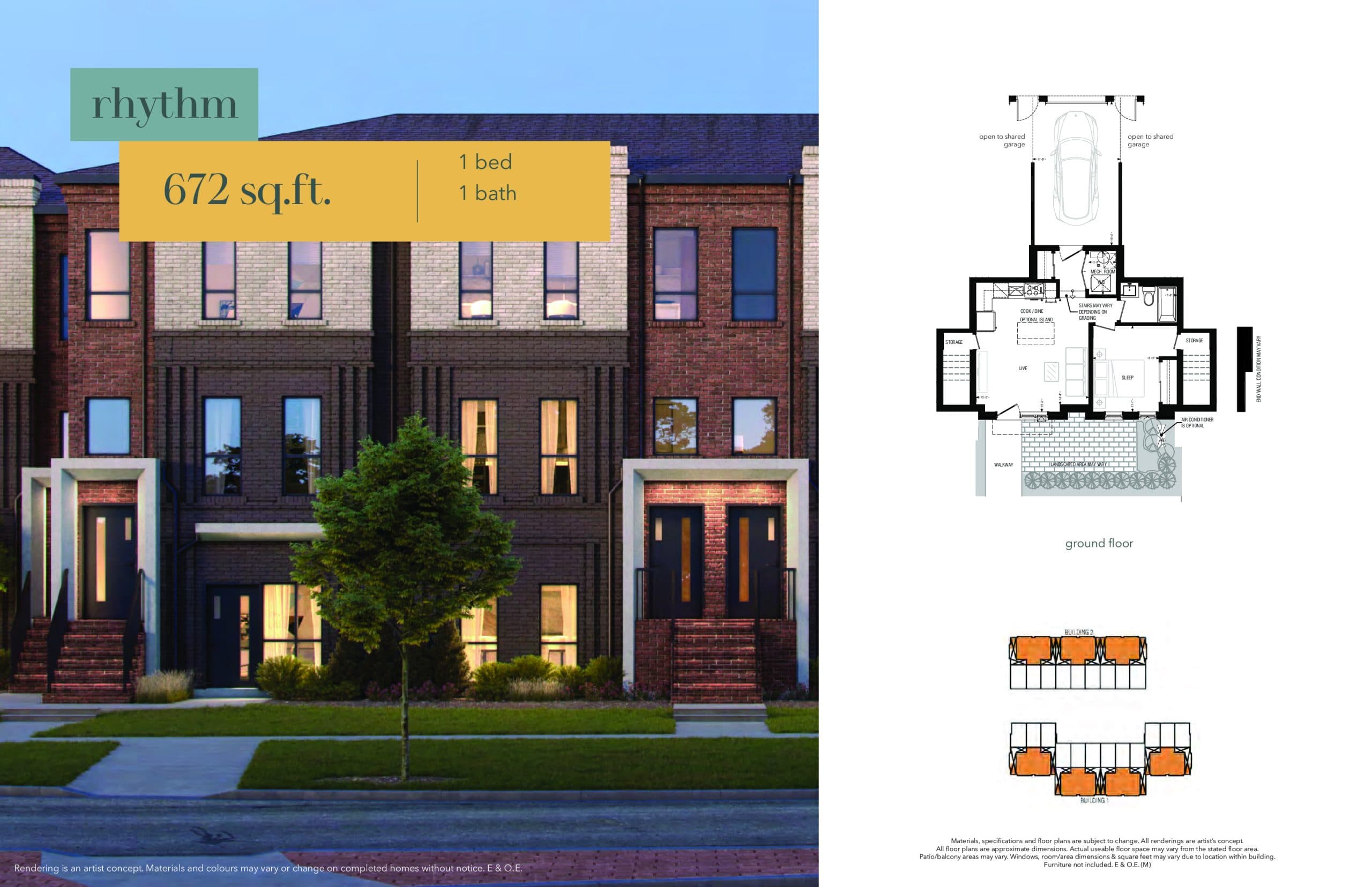 Rhythm Floor Plan at SOL Stacked Towns - 672 sq.ft