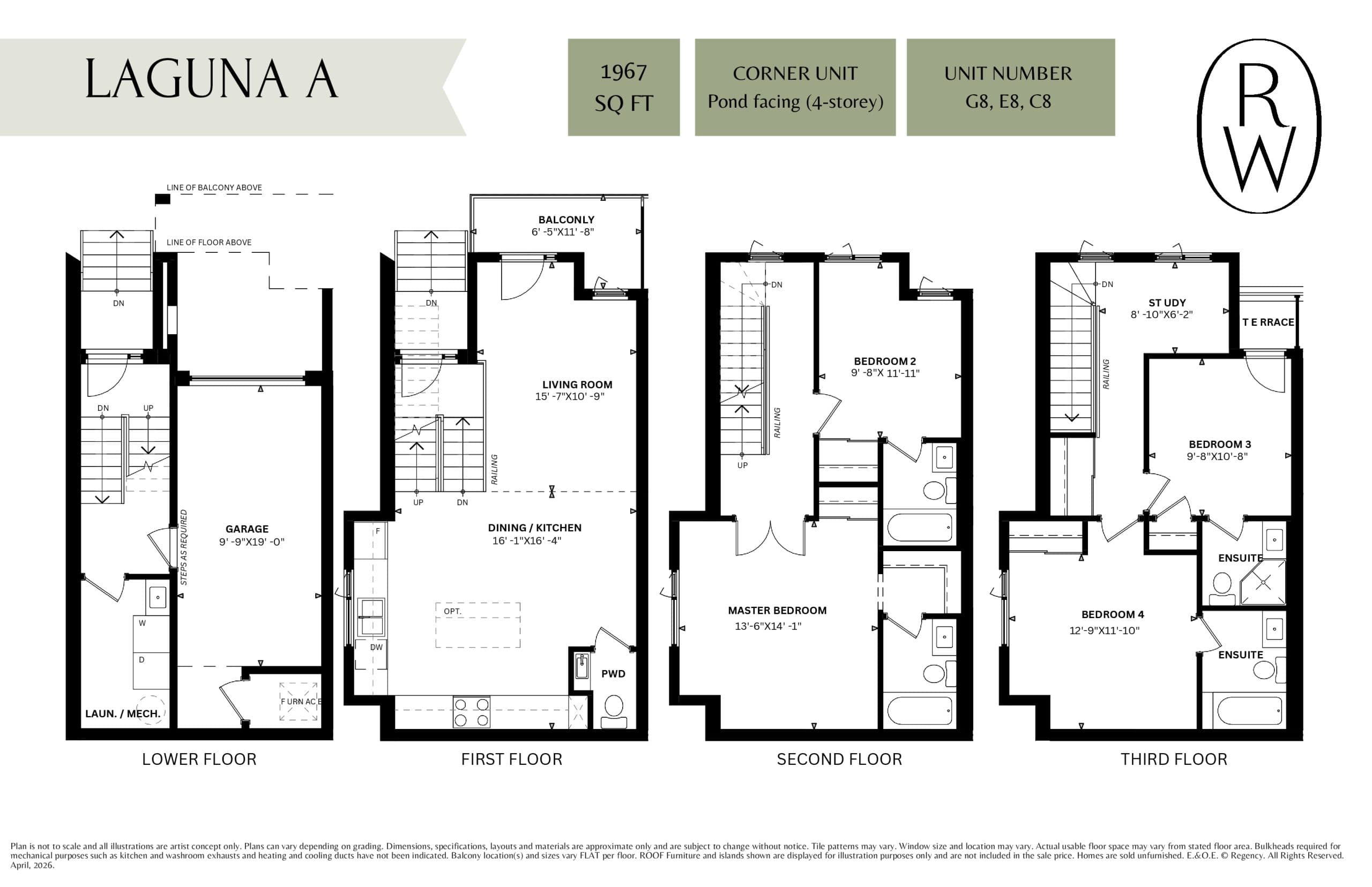 Laguna A Floor Plan at Rolling Woods Towns - 1967 sq.ft