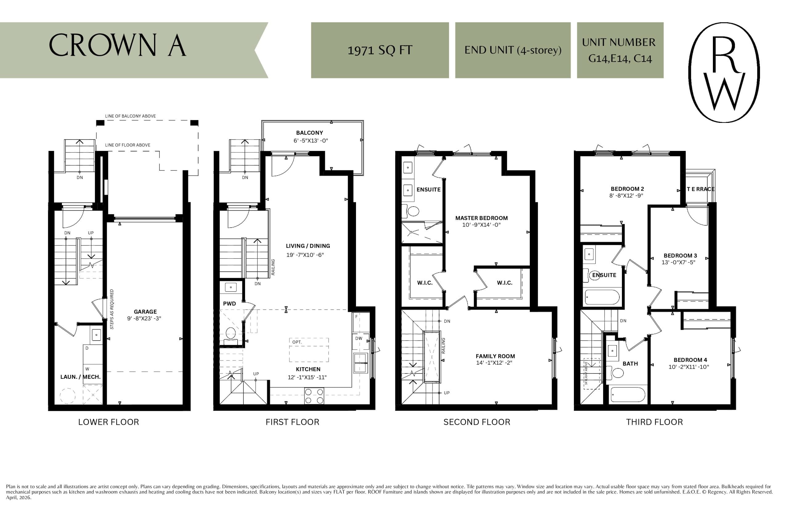 Crown A Floor Plan at Rolling Woods Towns - 1971 sq.ft